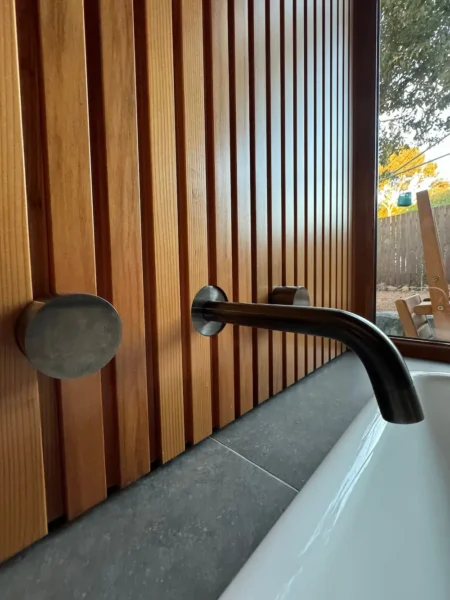 Vertical timber wall panelling close-up